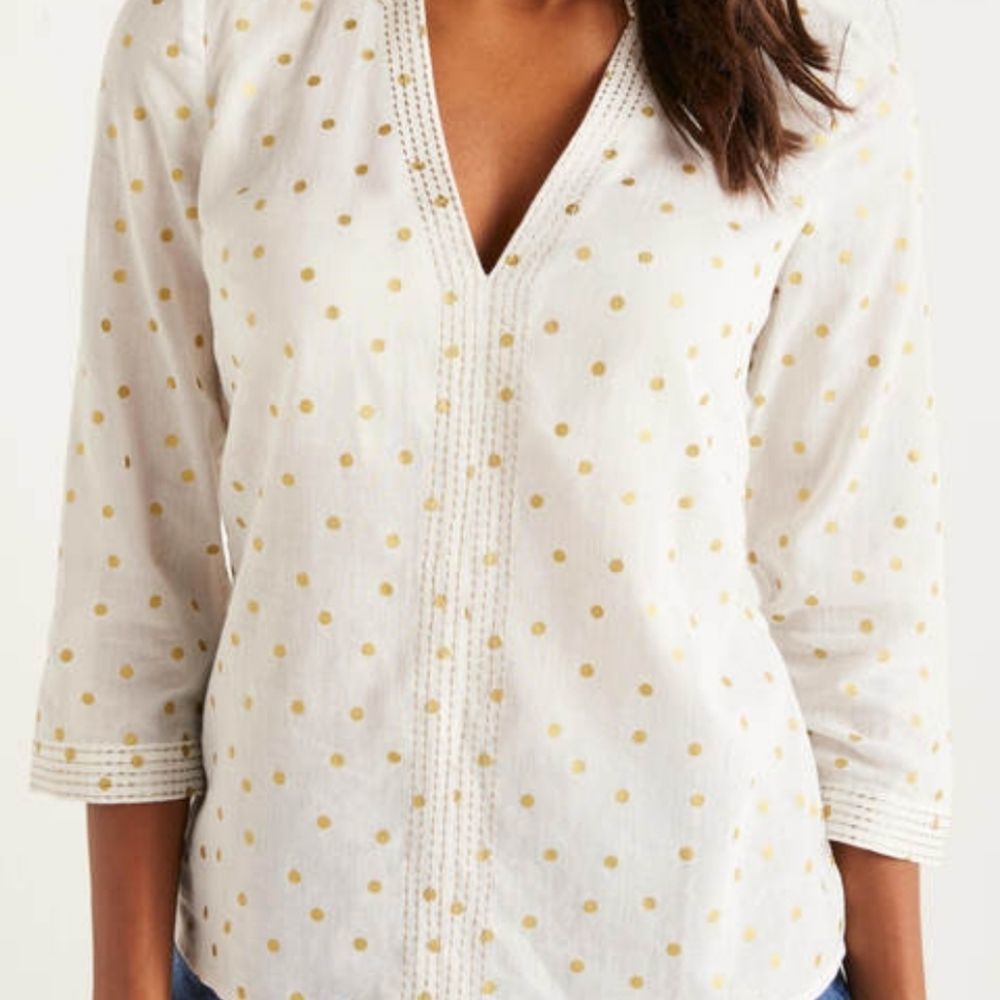 Boden White Blouse with Gold Dot Print